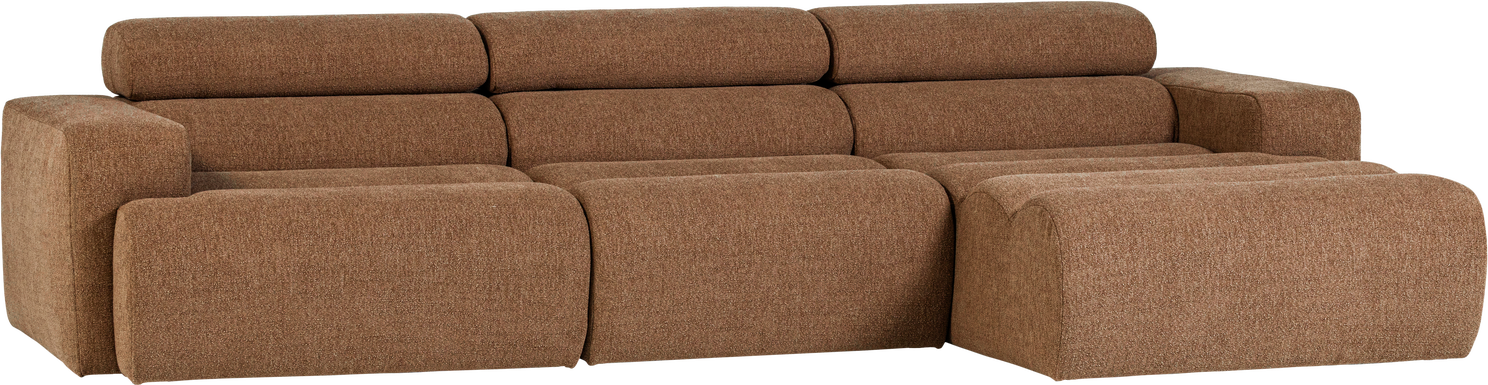 Loungesofa Højrevendt Woood Novi Chaiselong Bouclé 100 Polyester Karamel B300xd173xh73 Justerbar Nakkestøtte