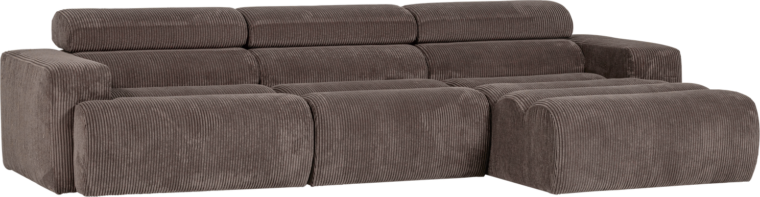 Loungesofa Højrevendt Woood Novi 300x173 Ribstof Brun Grå Justerbar Nakkestøtte