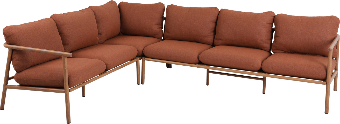 Udendørs Hjørnesofa Loungesæt Woood Collection  Naturlig Med Terrafarvet Polstring 268x206