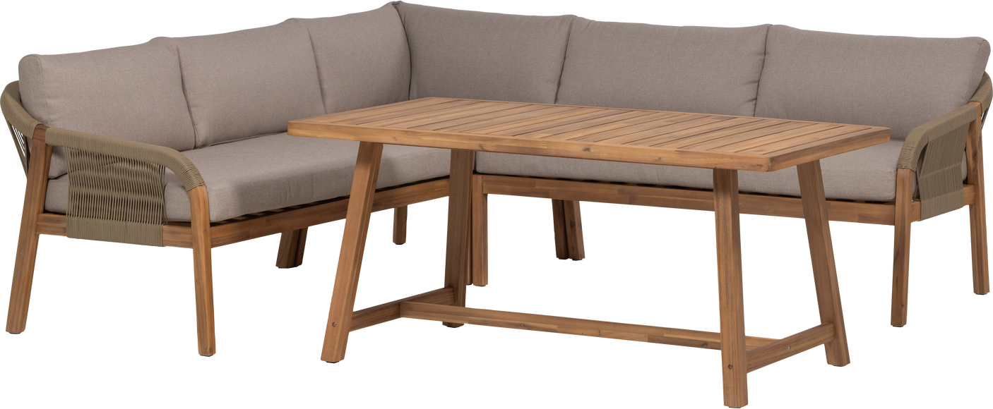 Udendørs Hjørnesofa Woood Collection  Fsc-certificeret Akacietræ Natur  Polstret Loungesofa H72   B151   D81