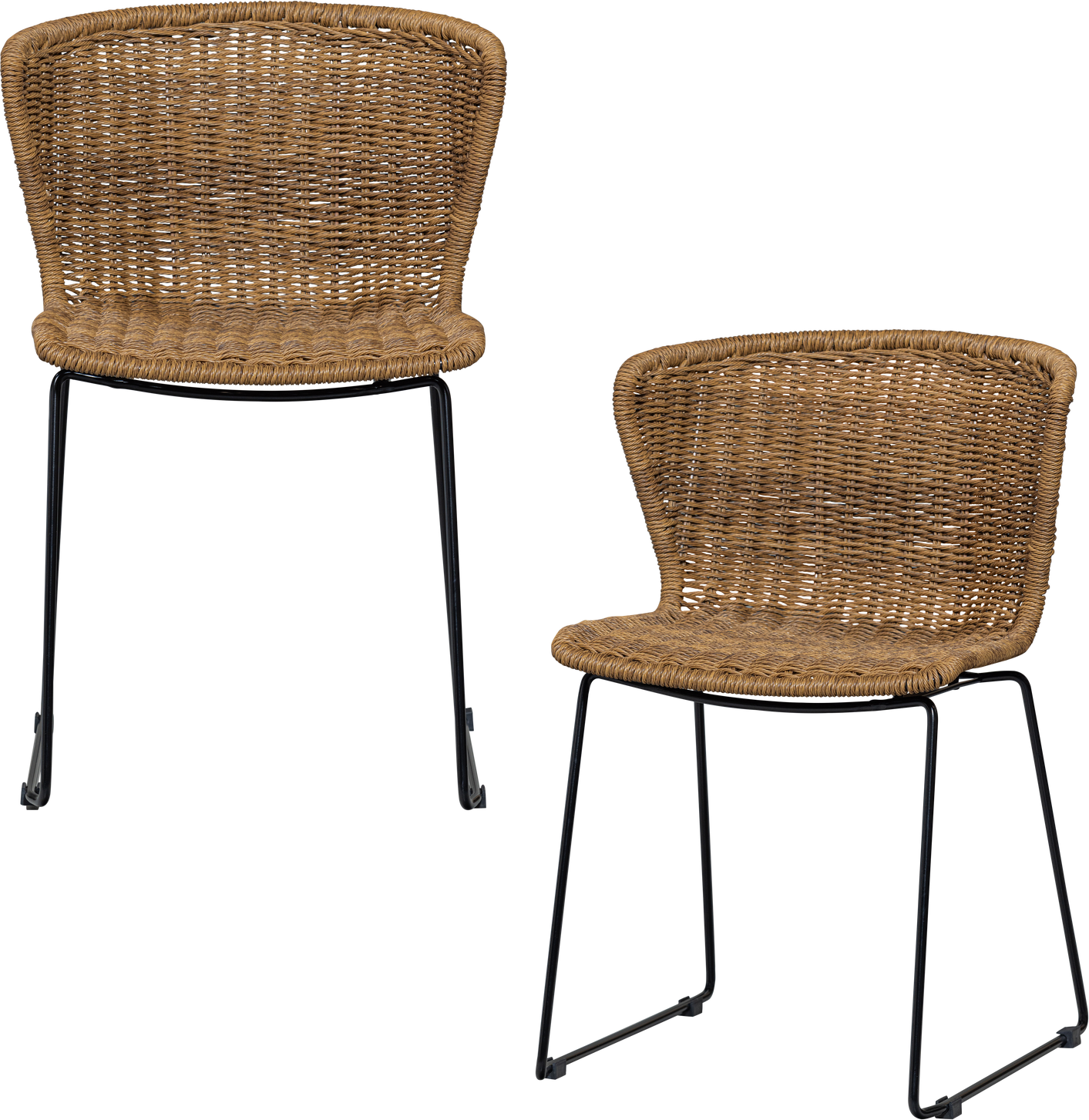 Udendørs Spisebordsstole Woood Collection     Stk Havestole  Flettet Rattanlook  Natur  Sort Stålstel  Sædehøjde 46