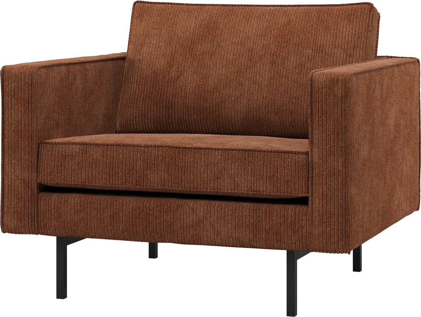 Lænestol Woood Rodeo Rustbrun Ribstof Veloursagtig Moderne Lounge Lænestol Med Fast Siddekomfort Slanke Høje Ben