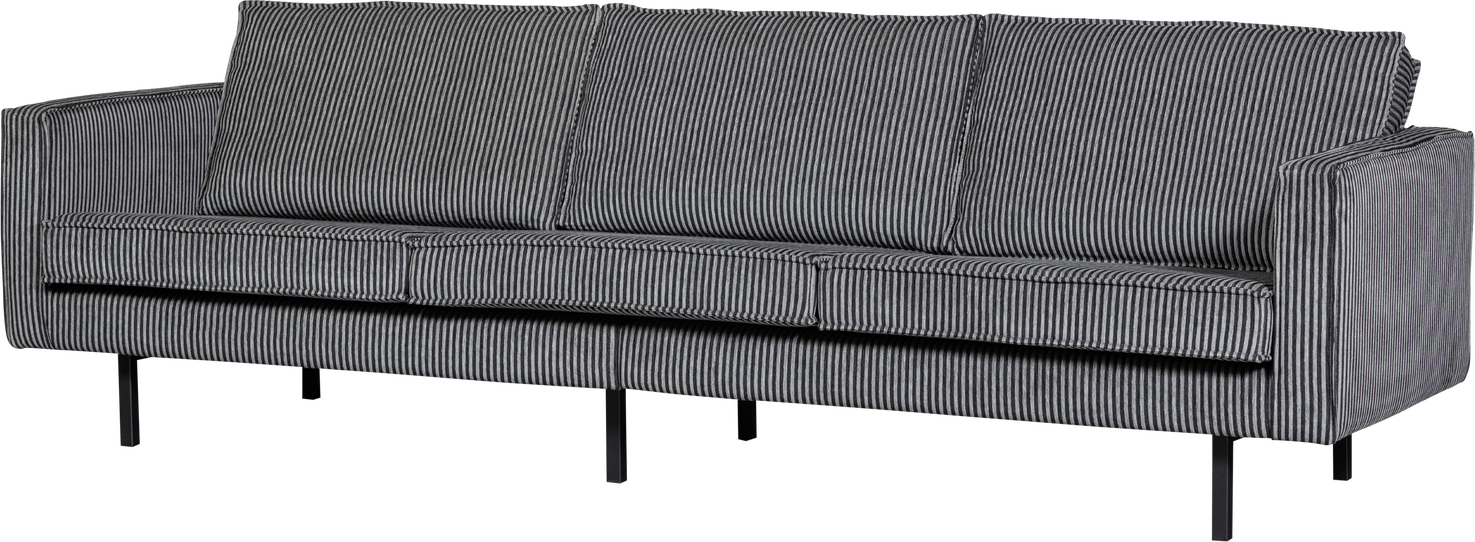 -personers Sofa Woood Rodeo Tresæders Sofa Vævet Stribet Stof Sort Grå B277