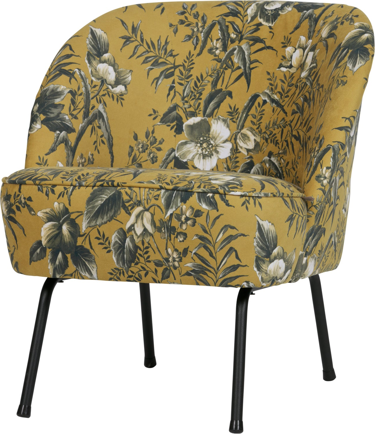 Loungestol Lænestol Woood Vogue Fløjl Sennepsgul Med Blomstermønster Matsorte Metalben Kompakt 69x57x70