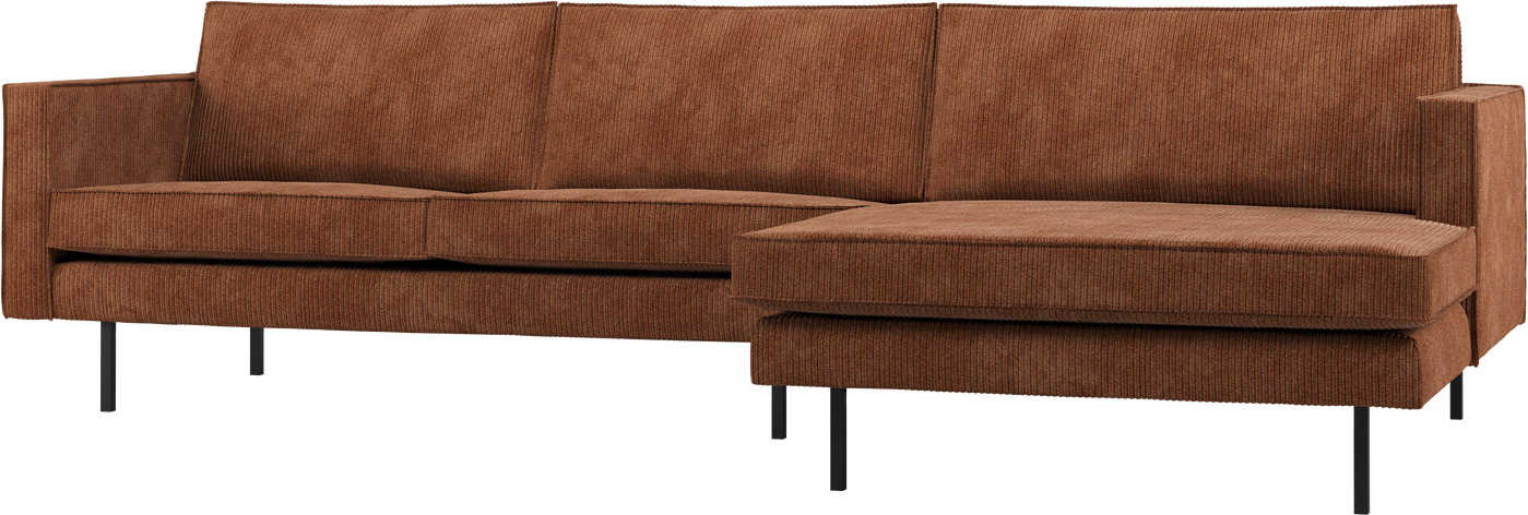 Loungesofa Højrevendt Chaiselongue Woood Rodeo 300 Rustbrun Ribstof 100 Polyester