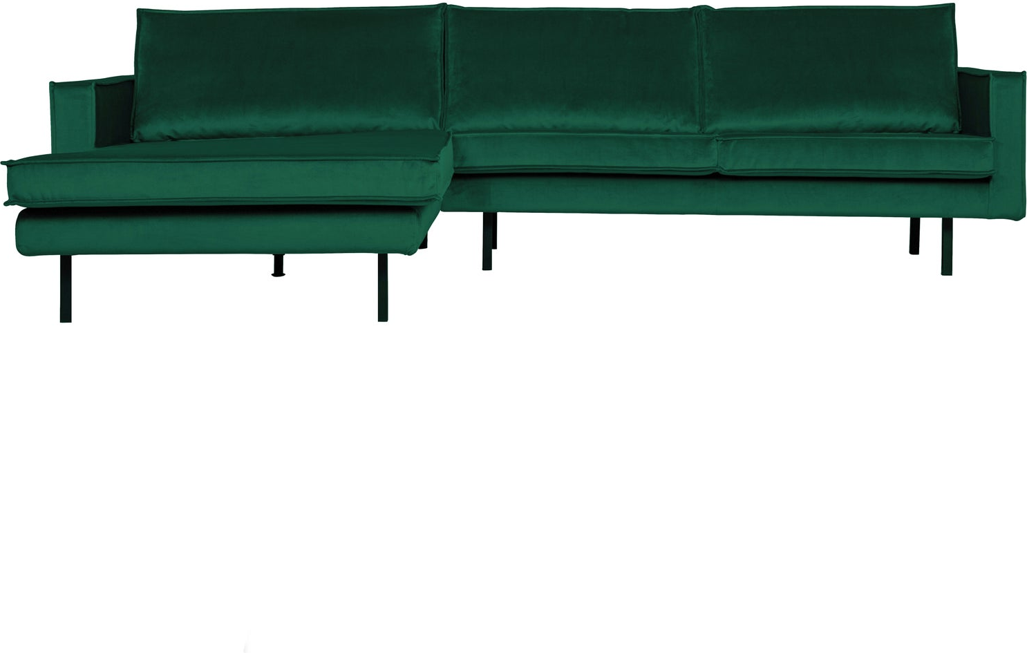Loungesofa Woood Rodeo Venstrevendt Chaiselong 300x155 Skovgrøn Velour - Pers Metalben