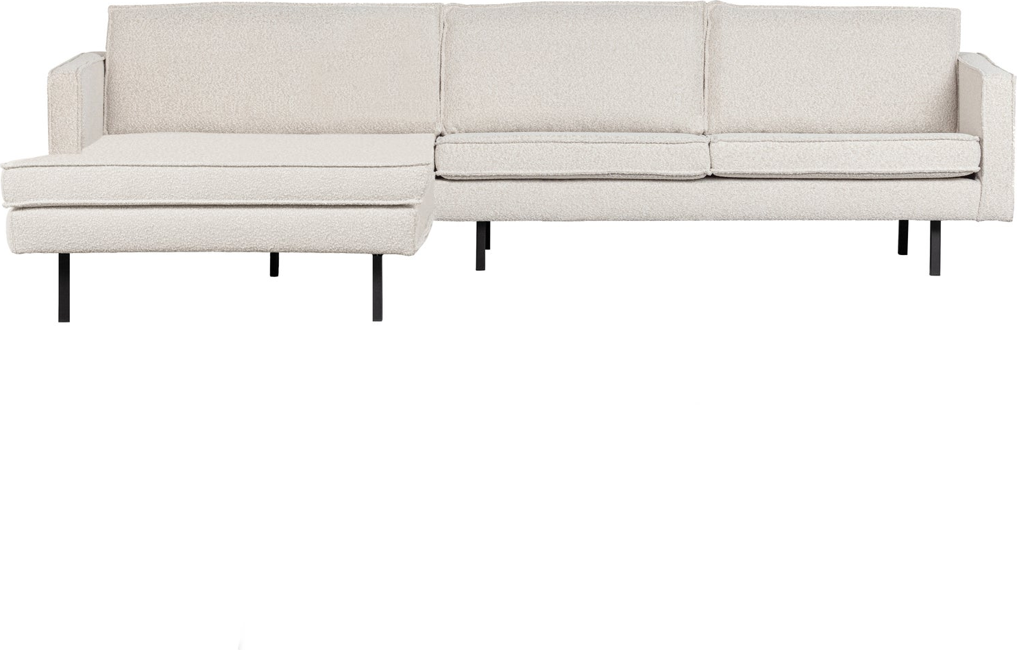 Loungesofa Woood Rodeo Venstrevendt Chaiselong 300 Bouclé Natur Fast Siddekomfort Slanke Metalben