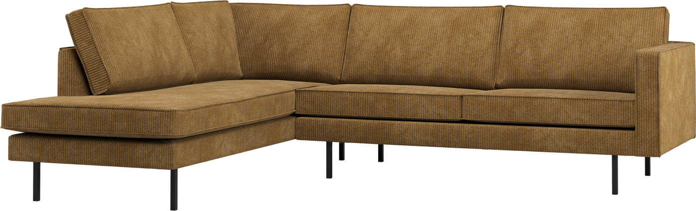 Venstrevendt Hjørnesofa Woood Rodeo Loungesofa  Honninggul Ribstof  266x213x85    Fast Siddekomfort  20   Ben