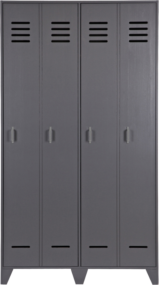 Woood Stijn Locker   Massivt Fyrretræ Grå Skab Med Skjulte Døre     Hylder 187x103x40