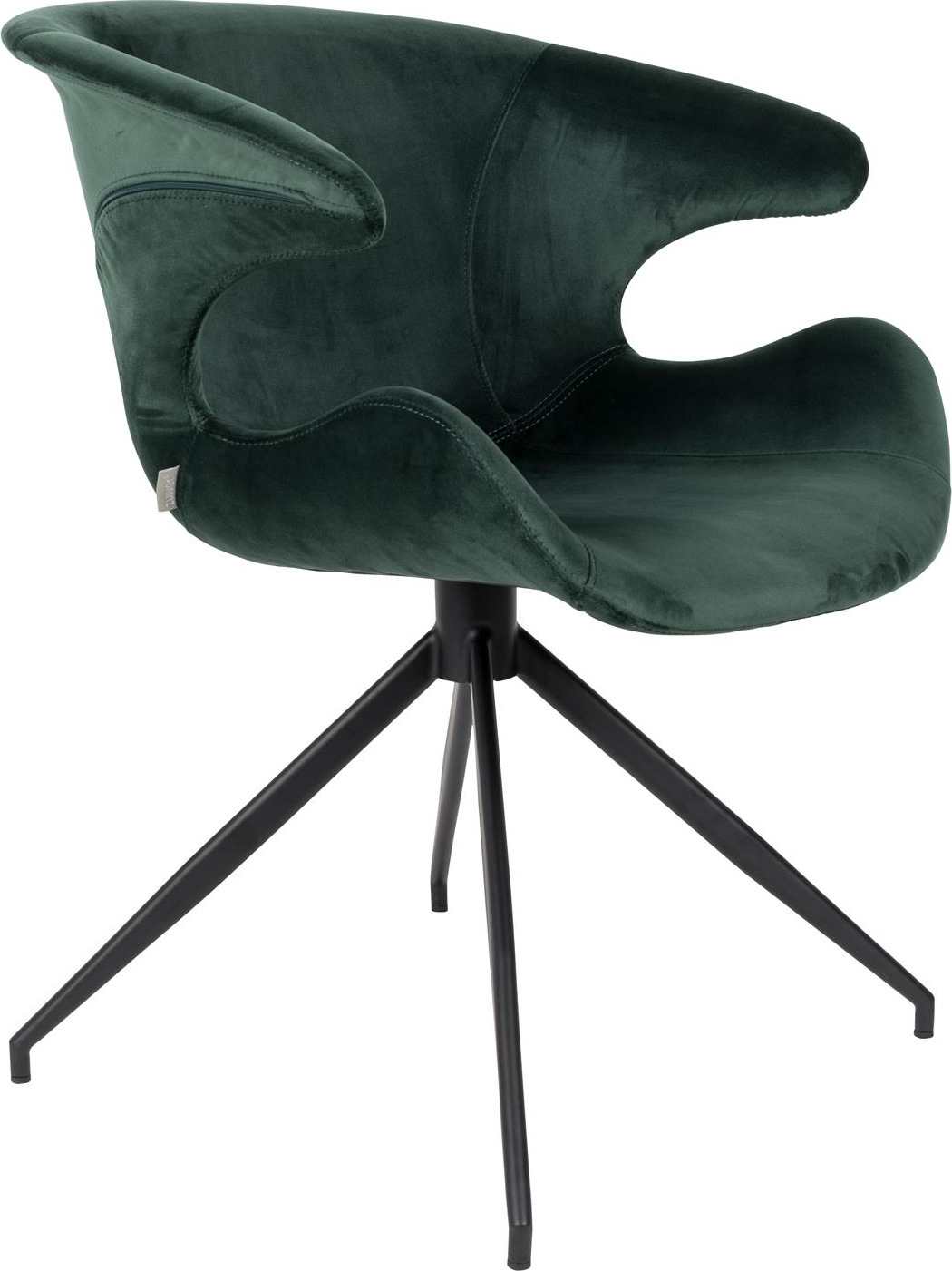 Spisebordsstol Zuiver Mia Med Armlæn Grøn Polstret Polyester Sort Stålbase H78 5ã B63ã D62