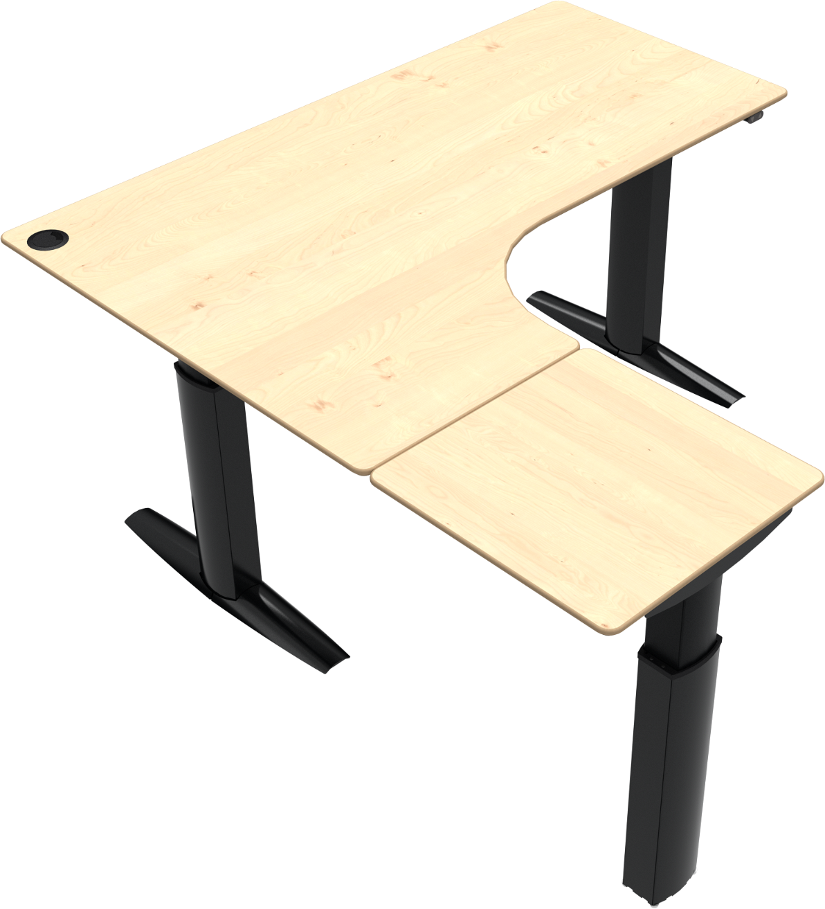 L-formet Hæve-/Sænkebord i Ahorn – Venstrevendt Design