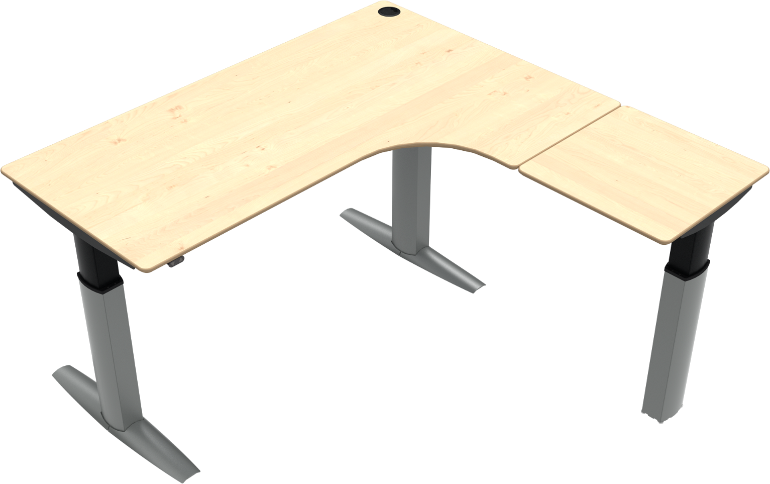Tre-bens Hæve- Sænkebord Zennord Elevateline -form Højrevendt Ahorn Natur Sølv H68-120 B180xl180