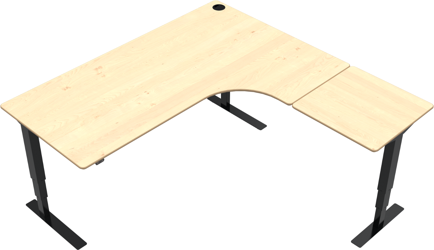 -formet Tre-bens Hæve- Sænkebord Sit-stand Skrivebord Zennord Versastand 501-37 Natur Ahorn Sort 180x180