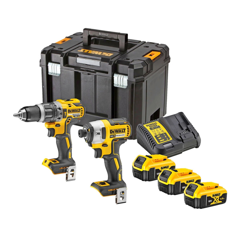 Dewalt 18v   Kulløs Kombisæt Med Slagboremaskine  Slagskruetrækker      5ah Batterier   Lader   Dck266p3t-