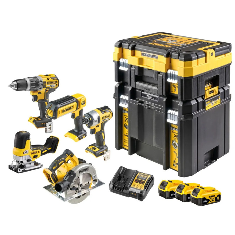 Dewalt 18v   Kombisæt Med   Dele      5ah Batterier  Lader   Tstak   Dck500p3t-