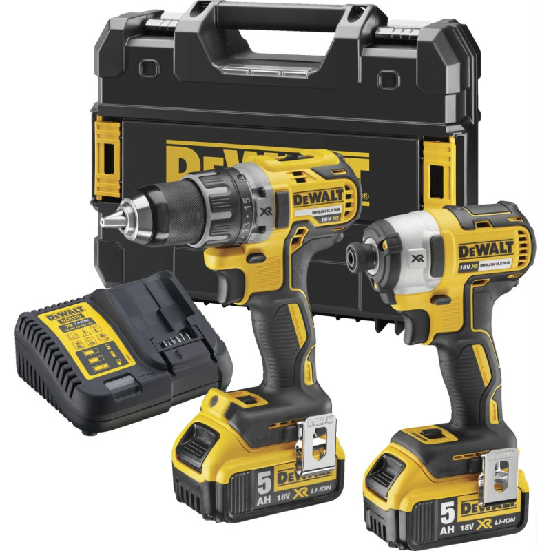 Dewalt 18v   Kulløs Sæt Med Boremaskine   Slagskruetrækker Inkl      5ah Batterier   Dck268p2t-