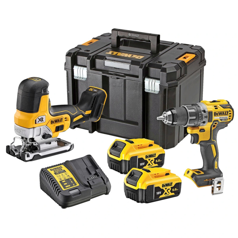 Dewalt 18v   Sæt Med Boremaskine   Stiksav Inkl      5ah Batterier   Dck298p2t-