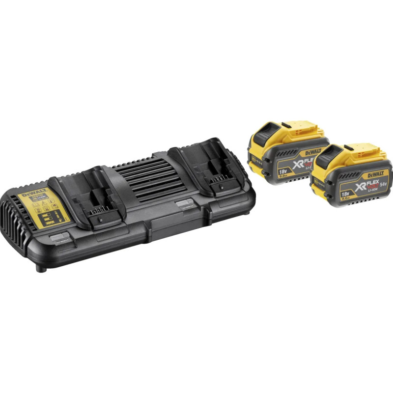 Dewalt 18 54v   Flexvolt Batterisæt Med     9ah Batterier   Dobbeltlader   Dcb132x2-