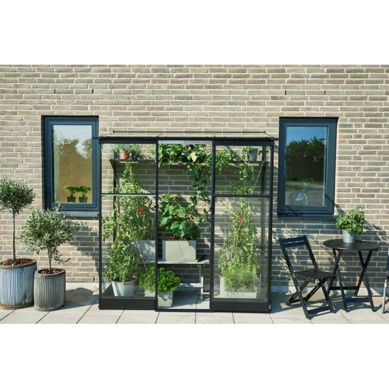 Halls Drivhus Qube Lean-  26 Sort         Hærdet Glas  F09935