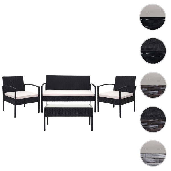 Polyrattan Loungesæt Lounge Havemøbelsæt Dele Sort - -