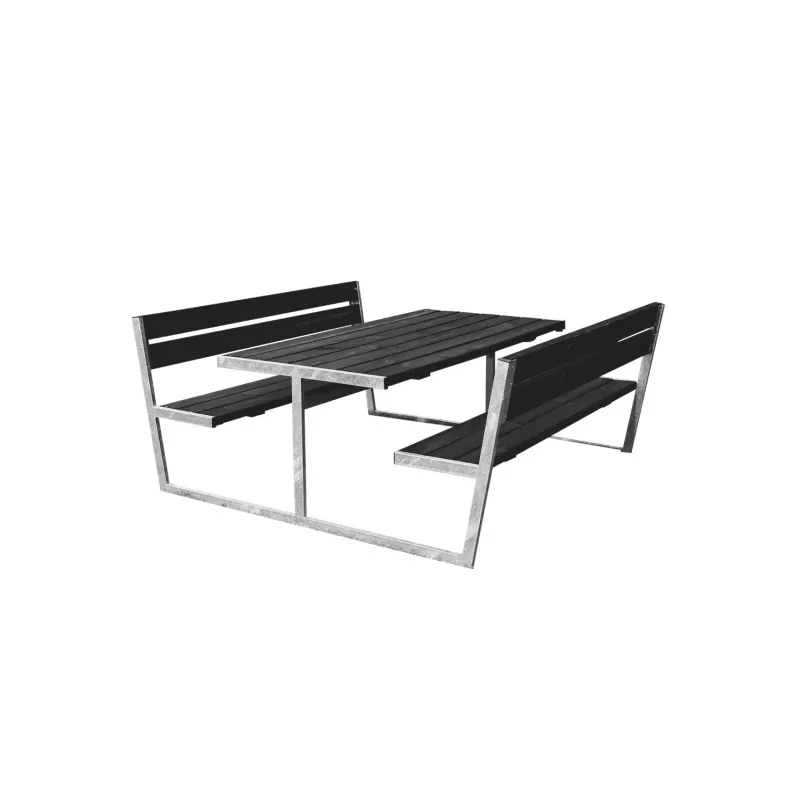 Hortus Bord- Bænksæt Quot Thor Quot Sort Grundmalet Galvaniseret Stel Med Ryg : 180 : 205 801-084