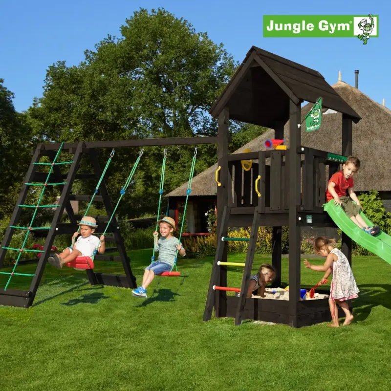 Jungle Gym Club Legetårn Komplet Inkl Climb Module Xtra Ekskl Rutschebane Grundmalet Sort 806-284cb