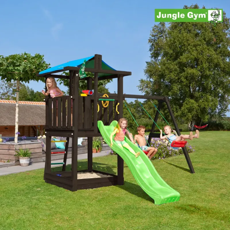 Jungle Gym Hut Legetårn Komplet Inkl Swing Module Xtra Ekskl Rutschebane Grundmalet Sort 806-282sb