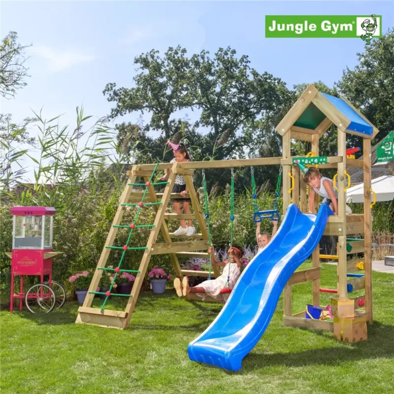 Jungle Gym Patio Legetårn Komplet Inkl Klatremodul Blå Rutschebane 804-070c2b