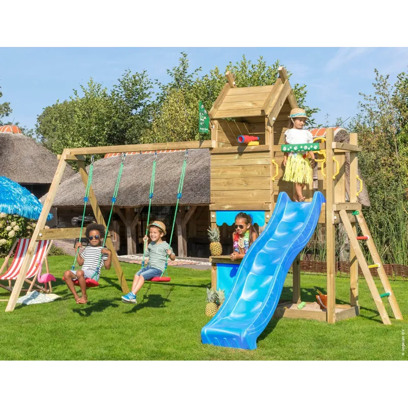 Jungle Gym Resort Legetårn Komplet Inkl Gyngemodul Blå Rutschebane 804-087s2b