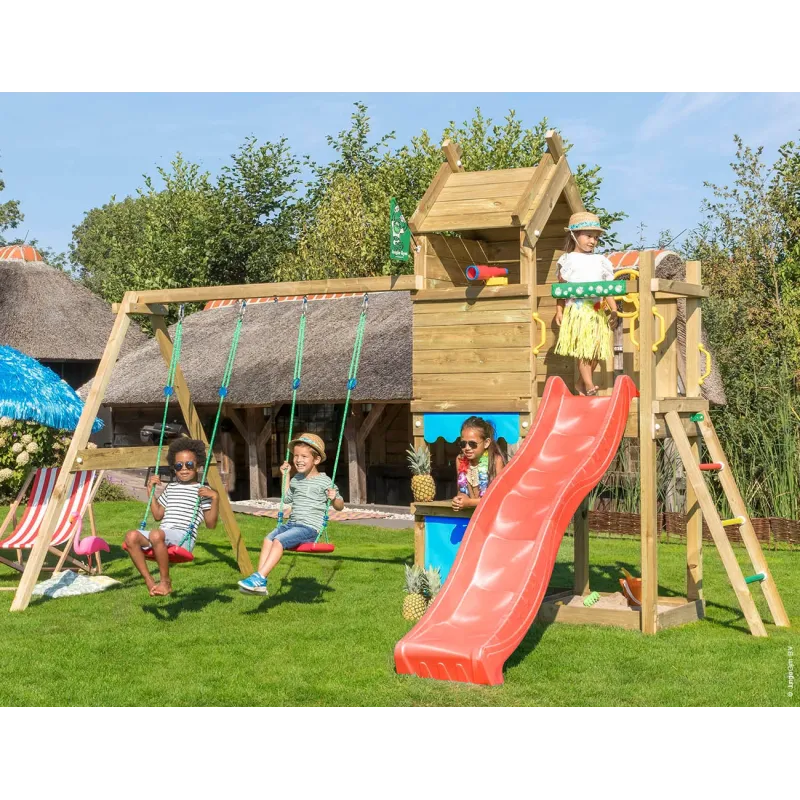 Jungle Gym Resort Legetårn Komplet Inkl Gyngemodul Rød Rutschebane 804-087s2r