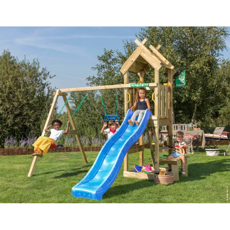 Jungle Gym Totem Legetårn Komplet Inkl Gyngemodul Blå Rutschebane 804-073s2b