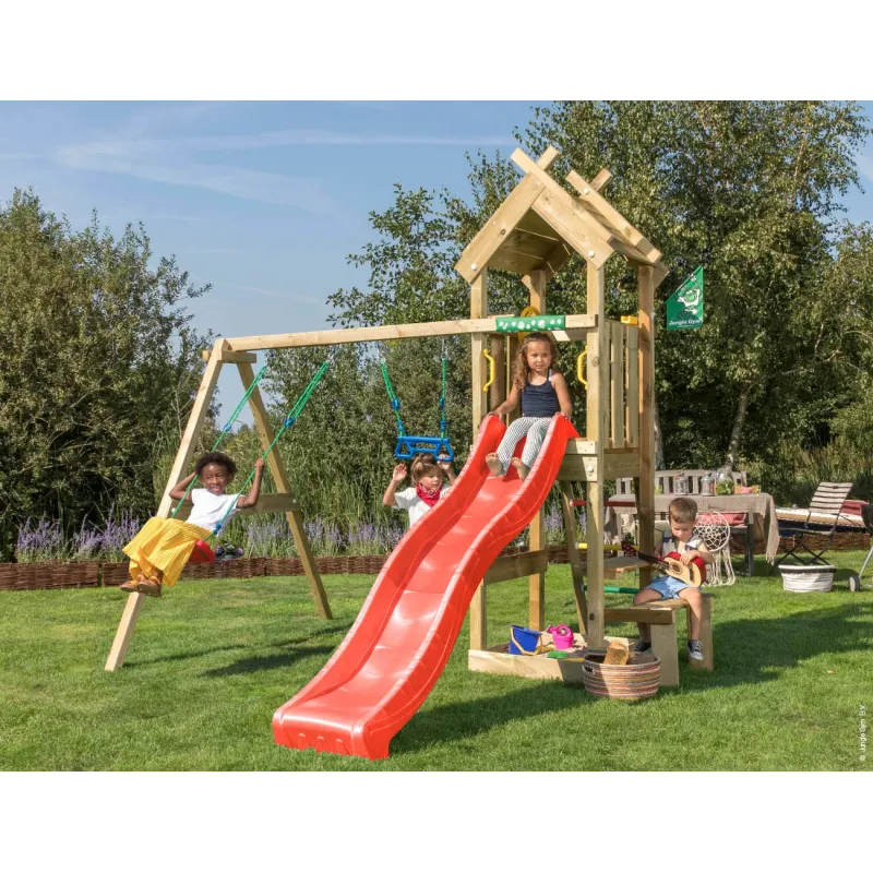 Jungle Gym Totem Legetårn Komplet Inkl Gyngemodul Rød Rutschebane 804-073s2r