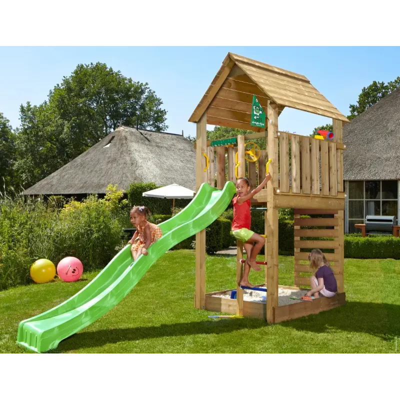 Legetårn Jungle Gym Cabin med Rutsjebane og Sandpakke