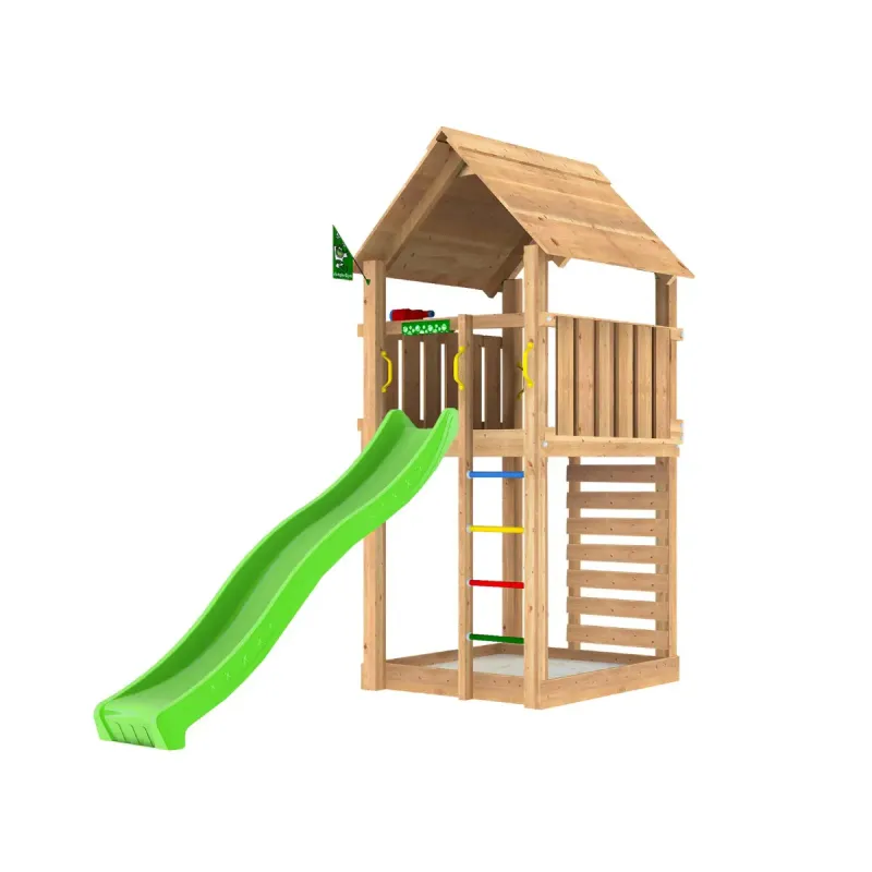 Legetårn Jungle Gym Cabin med Grøn Rutsjebane - Udsalg!