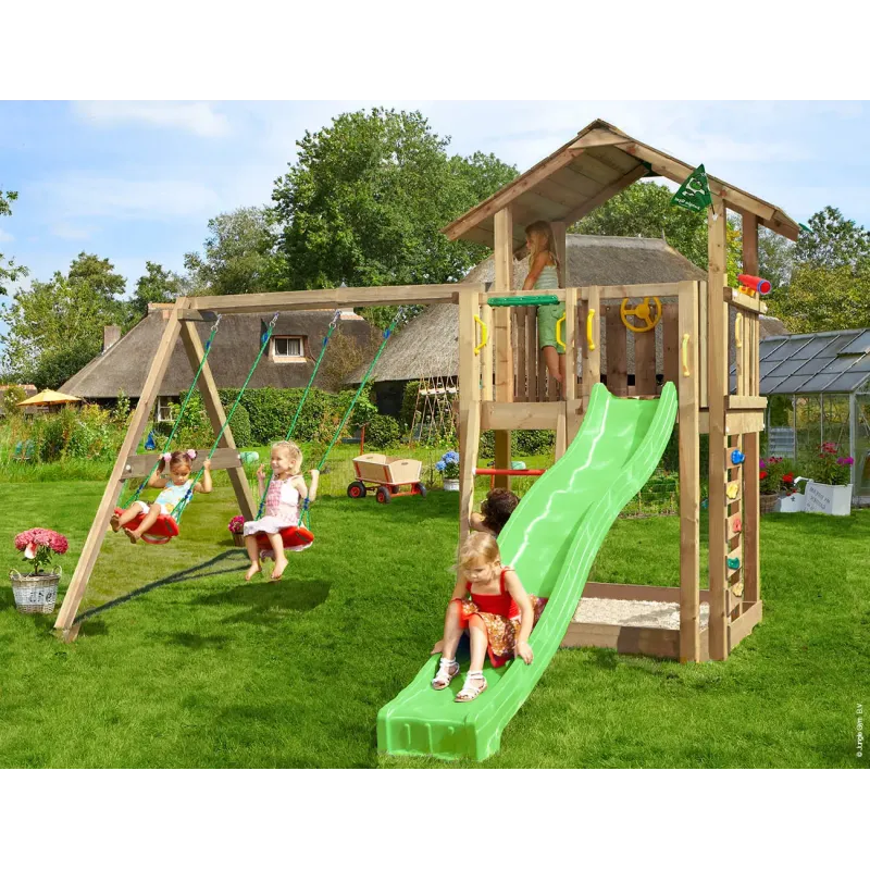 Legetårn Komplet Jungle Gym Chalet Inkl Swing Module Tra 120 Sand Grøn Rutschebane 804-432sxsg