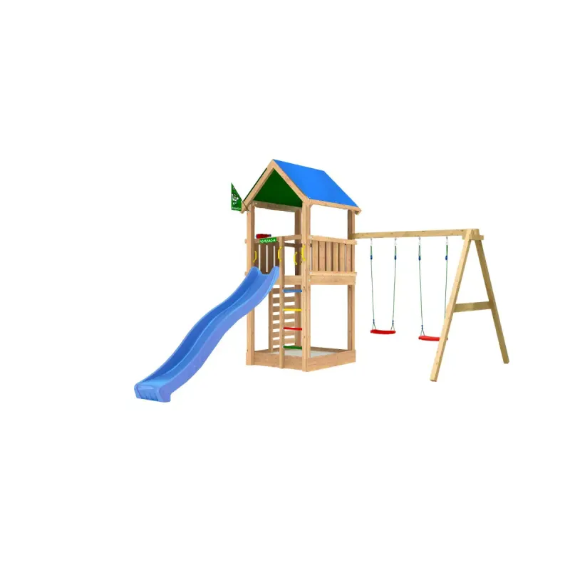 Legetårn Jungle Gym Lodge med Rutschebane og Gyngemodul