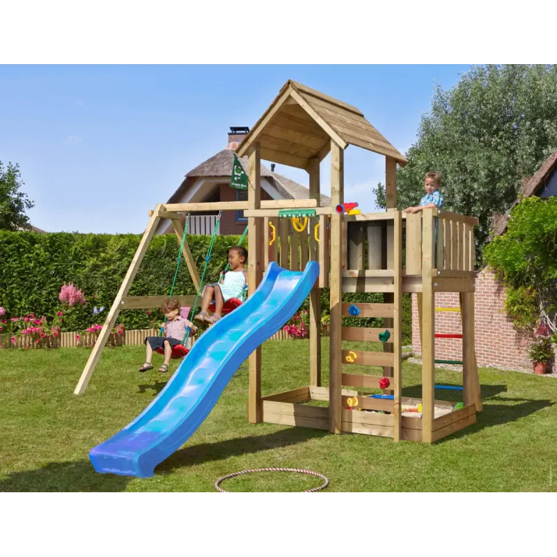 Komplet Jungle Gym Legetårn med Rutsjebane og Gyngemodul