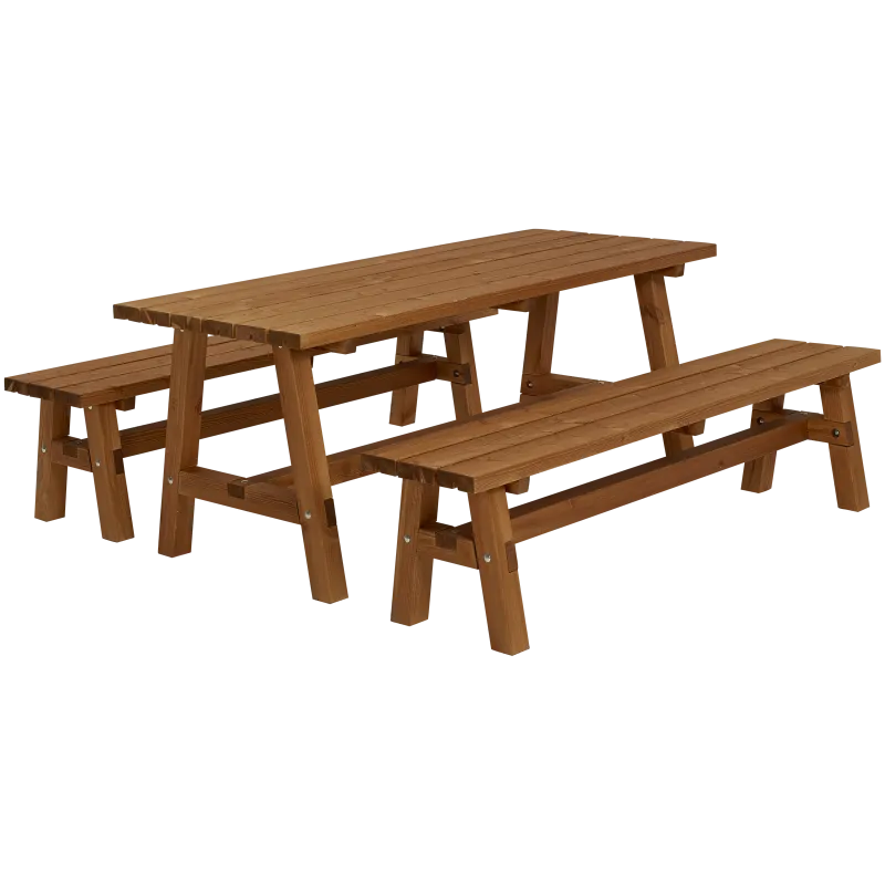 Teak Havemøbelsæt med Bord og Bænke - Perfekt til Haven