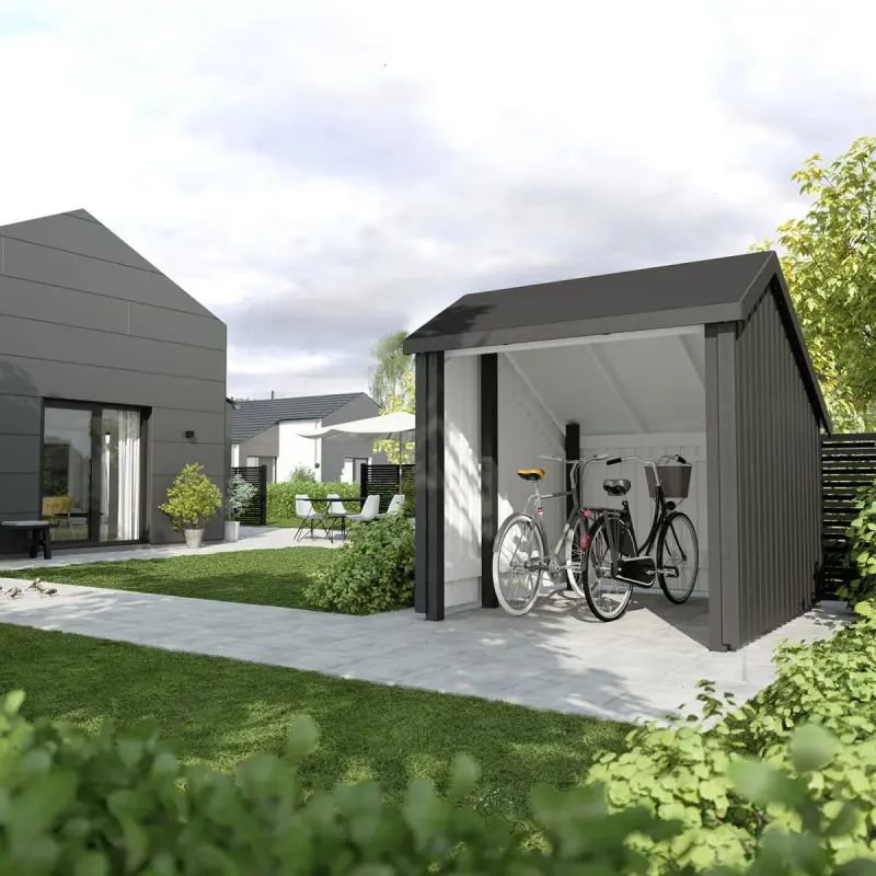 Plus Cykelskur          Modul åben Inkl  Tagpap Alulister Stolpefødder 167566-