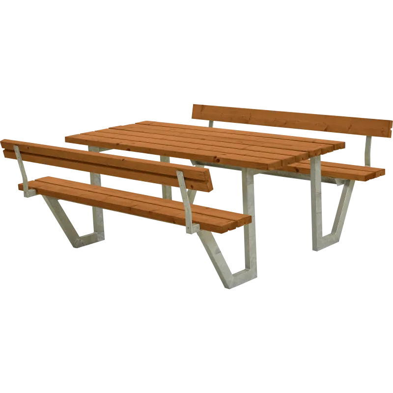 Plus Wega Teak Bord Bænkesæt med Ryglæn til Haven