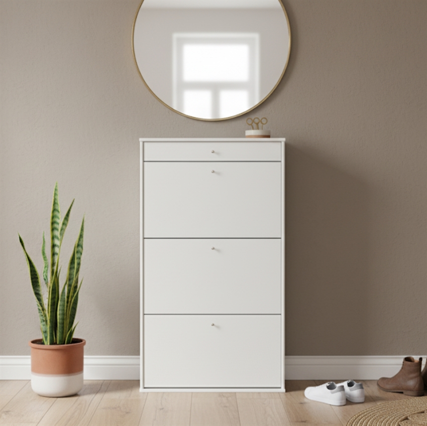 Mistral Skoskab  Hvid Med Tre Store Skuffer 70     128     32       Møbelsalg