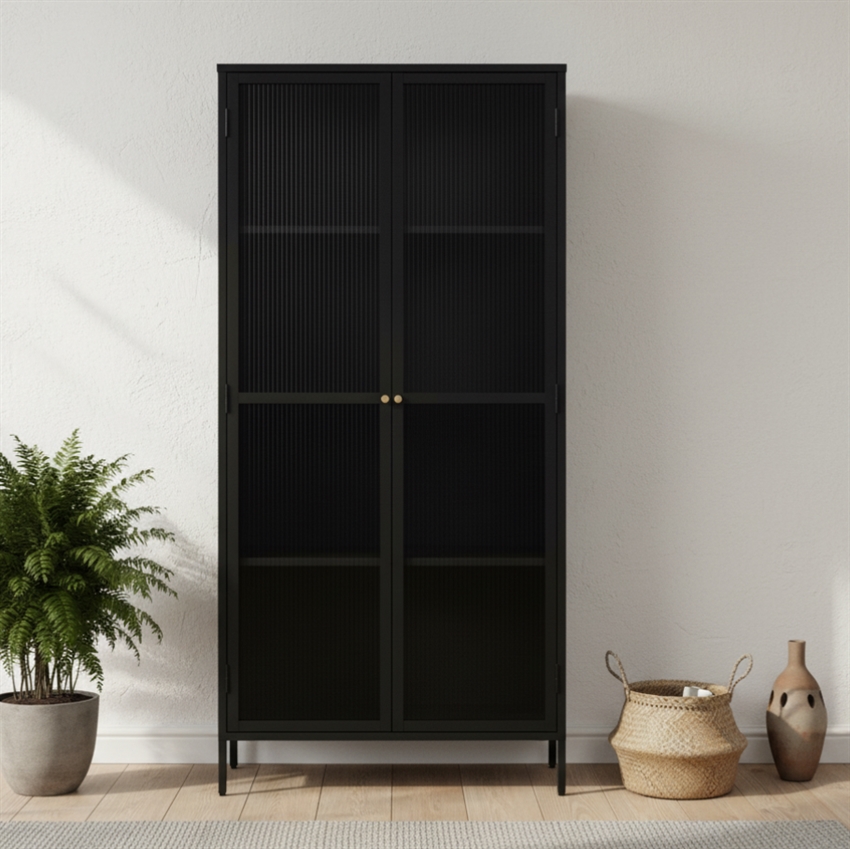 Scandinavian Living Bronco Vitrineskab    Glaslåger Sort Metal 90     190     40     Møbelsalg