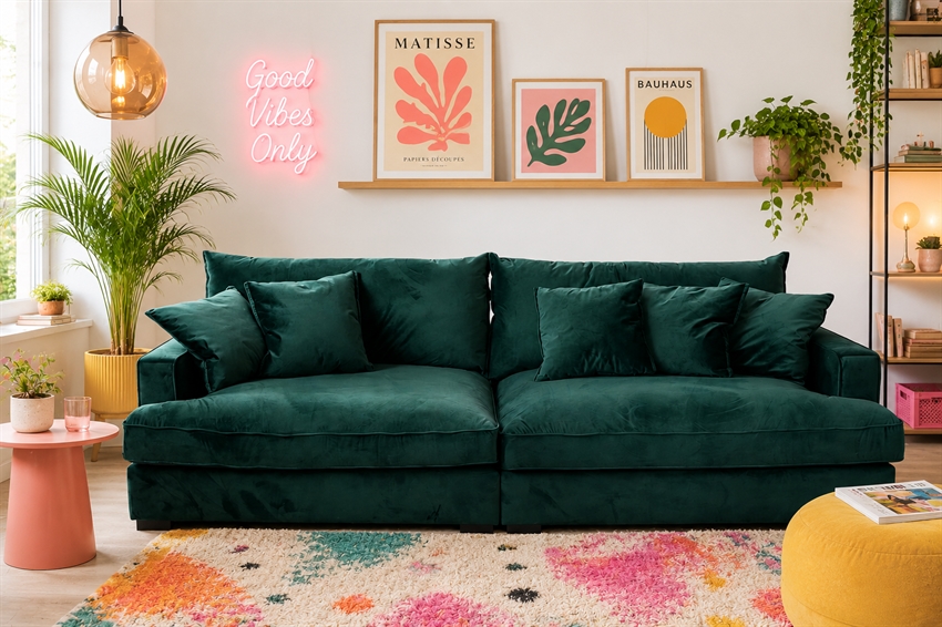 Chelsey Flydersofa  -personers Sofa Grøn Velour Scandinavian Living 279     82     117     Møbelsalg
