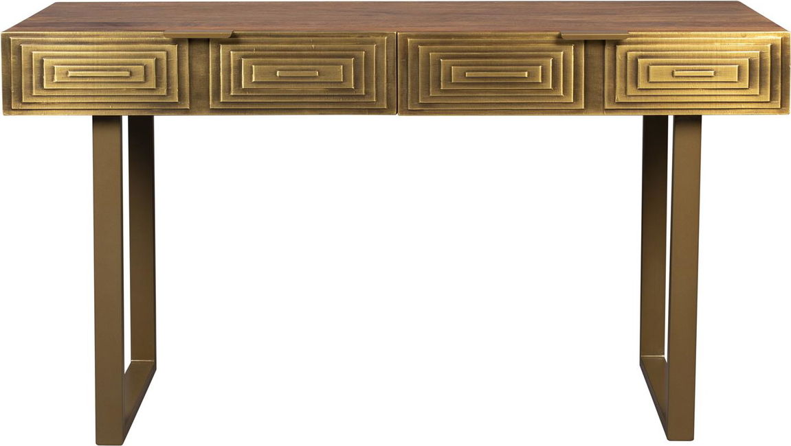 Konsolbord Dutchbone Volan 140x50x76 Gråbrun Mangotræ Med Guldfarvede Fronter