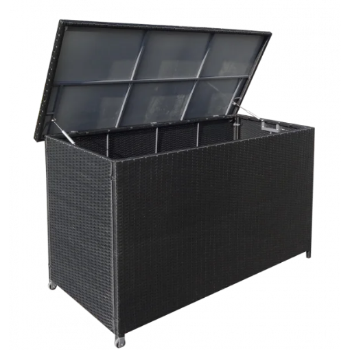 Skovlund Sofia   Hyndeboks Sort Polyrattan 160     95     75     Møbelsalg