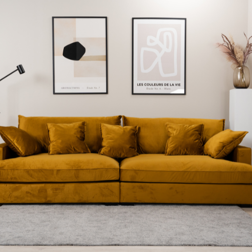 Chelsey Flydersofa Personers Sofa Gul Velour Scandinavian Living 284 82 112 Møbelsalg