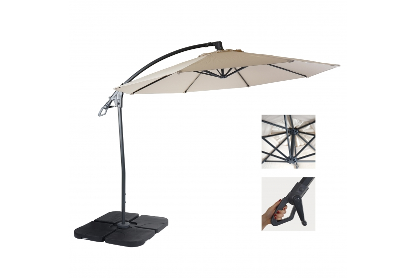 Hængeparasol ø3 Meter ø300   Deluxe Creme Parasol Med Fliser