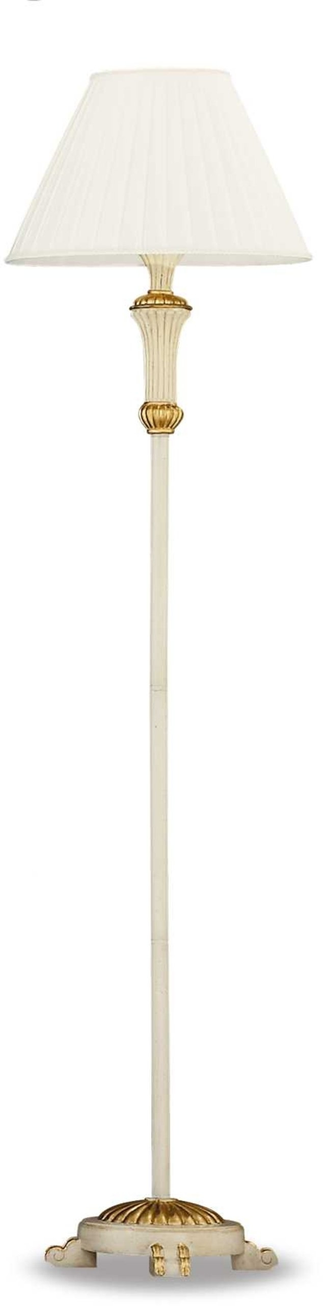 Gulvlampe Ideal Lux Firenze Med Bladguld   Hvid Stofskærm ø42ã H165