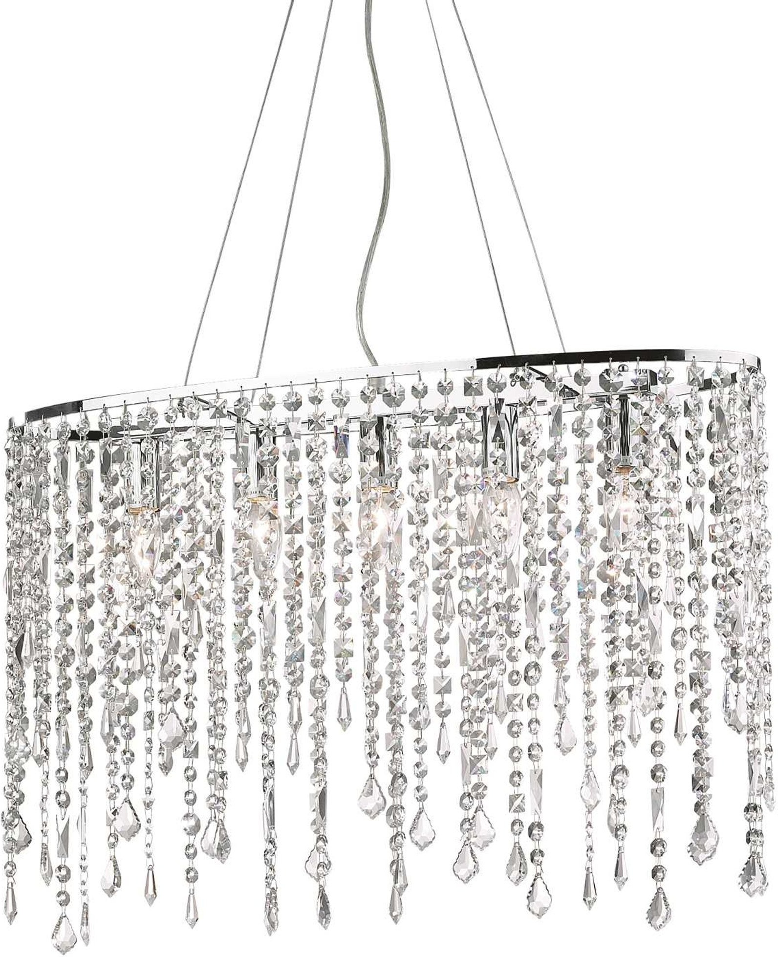 Ideal Lux Rain Pendel Lampe Med Krystalperler   Krom  Justerbar Højde 55-145    Til   E14-pærer  Indendørs