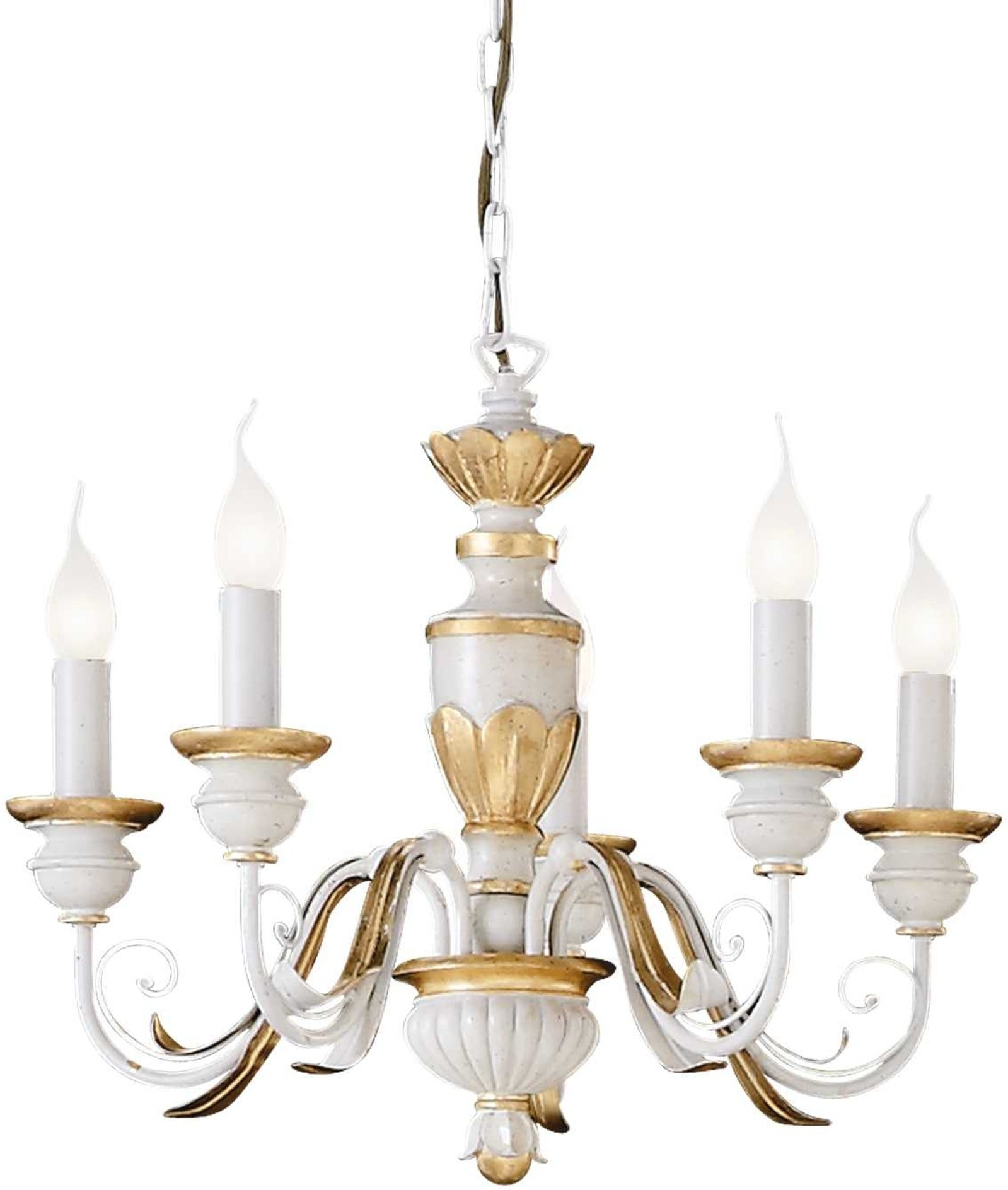 Pendellampe Ideal Lux Firenze ø550 Justerbar Hvid Bladguld Antik Effekt